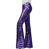 Nawgut Sequin Flare Pants Sparkly Glitter High Waisted Bell Bottom Trousers Disco Party Clubwear for Women