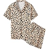 Umeyda Women & Girls Pajamas Set, Soft Satin Lightweight Silk Button-Down Top with Shorts 2 Piece PJS for Mom Boys Kids Gifts