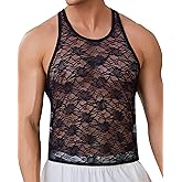 ABAFIP Men's Sheer Lace Tank Top Mesh See Through Sleeveless Muscle Shirt Racer Back Sexy Undershirt Singlet