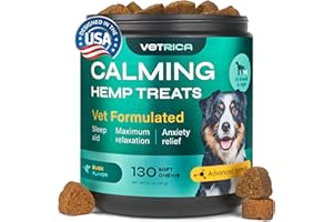 Vetrica Hemp Calming Chews for Dog Anxiety Relief - Calming Treats for Dogs Stress, Separation, Anxiety Relief, Storms - Hemp Seed Oil Calming Chews for Dogs - Dog Calming Treats for Anxiety Relief