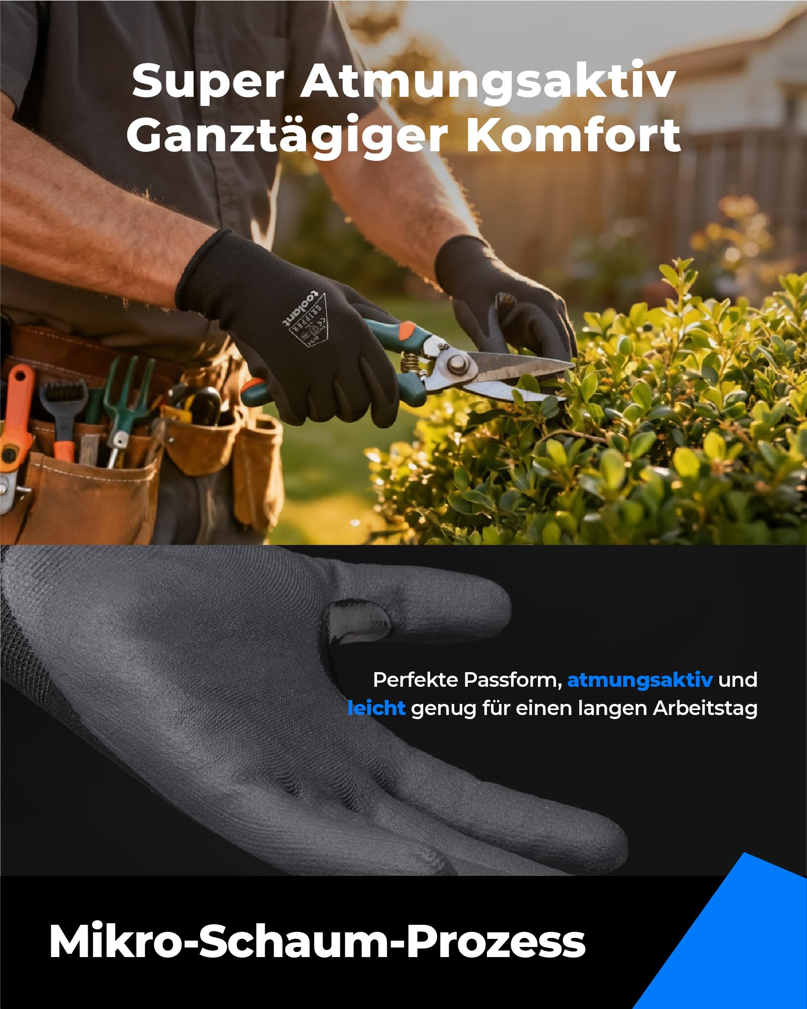 toolant Nitril-Arbeitshandschuhe mit MicroFoam-Beschichtung, atmungsaktives Nylon, rutschfester Griff, touchscreenfähig, ideal für Garten, Lager & Automobil, Schwarz (L, 6 Paar) 2