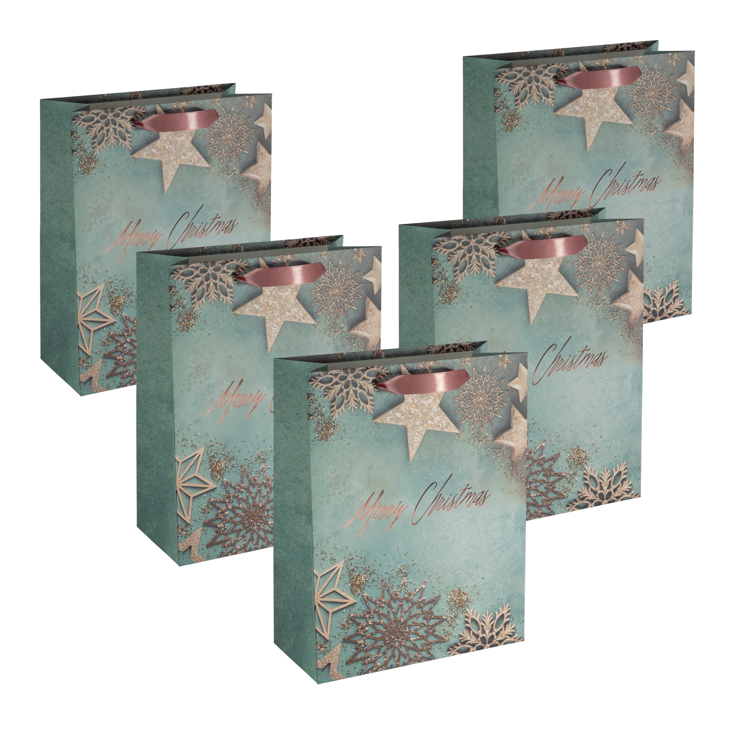 SIGEL GT113 Gift Bag Large - Blue, Kupfer - incl. Base Insert for More Stability and Colour-Coordinated Silk Ribbon Handles - Paper - 26 x 33 cm, 5 pcs.