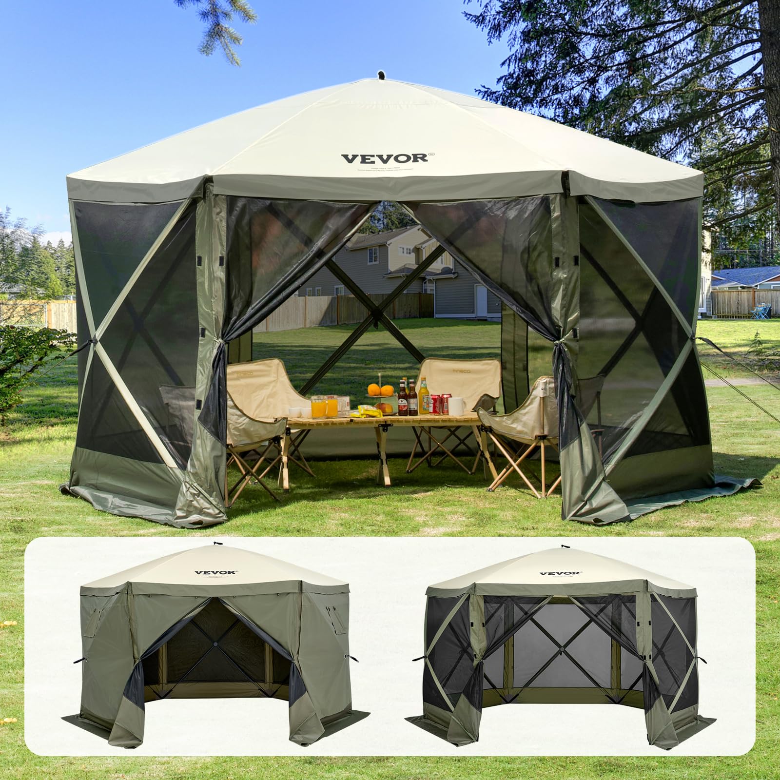 Photo 1 of VEVOR 12x12ft Pop Up Gazebo Tent with Mosquito Netting, 6 Removable Wind Panels & 2 Mesh Windows, Outdoor Canopy Shelter for Patio, Army Green