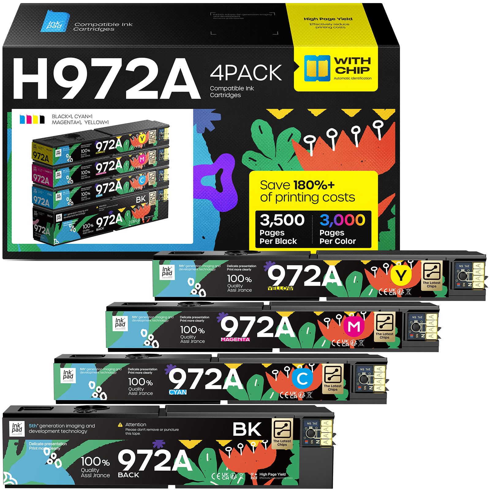 Photo 1 of 972A 972 A Ink Cartridges Compatible Replacement for HP PageWide Pro Multifunction 477dw 477dn 577dw 577z PageWide Pro 452dw 452dn