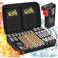 Battery Storage Organiser, ENSOBO Battery Storage Box Hard Case Holds 148 Various Types of Batteries (AA AAA C D 9V), Waterpr