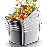 WantJoin Steam Table Hotel Pans 1/2 Half Size 6 Inch Deep 6 Pack, Stainless Steel Metal Tray Sets Food Storage Container for Restaurant Chafing Dishes Commercial Buffet Warmer Catering Supplies