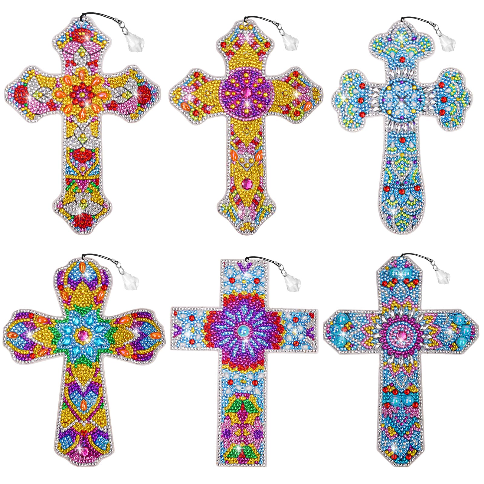 AUAUY 6 PCS Diamond Art Painting Bookmarks, Cross Diamond Art Bookmarks Crystal Set, 5D DIY Diamond Art Book Corner Page Making Kits for Book Lovers, Home Office School Reading Crafts for Adults Kids