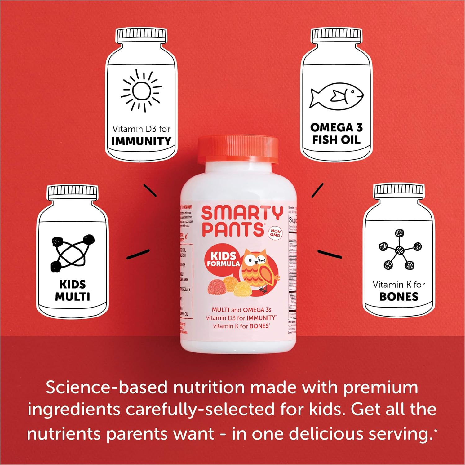 SmartyPants Kids Formula Daily Gummy Multivitamin: Vitamin C, D3, and Zinc for Immunity, Gluten Free, Omega 3 Fish Oil (DHA/EPA), , Vitamin B6, Methyl B12, 120 Count (30 Day Supply): Health & Personal Care
