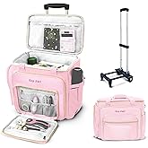 Ezy Roll Rolling Craft Bag, Large Tote with Detachable Wheels, Rolling Teacher Bag, Water Resistance Craft Storage Organizer, Sewing Machine Case with Wheels - Pink