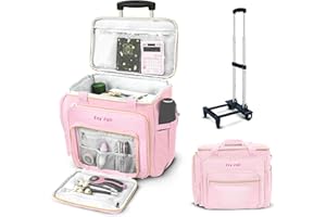 Ezy Roll Rolling Craft Bag, Large Tote with Detachable Wheels, Rolling Teacher Bag, Water Resistance Craft Storage Organizer, Sewing Machine Case with Wheels - Pink