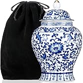 LOYIM Small Blue Ceramic Cremation Urn for Adult Ashes Exotic Blue and White Porcelain Cremation Urn for Human Beautiful Ceramics Decorative for Pet Dog Cat Funeral Ashes