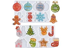 Actvty Christmas Resin Molds, 2 PCS Christmas Ornaments Silicone Molds for Epoxy Resin, 16 Cavities Large Pendant Molds DIY Resin Crafts Jewelry Keychain Xmas Gift Christmas Tree Decor