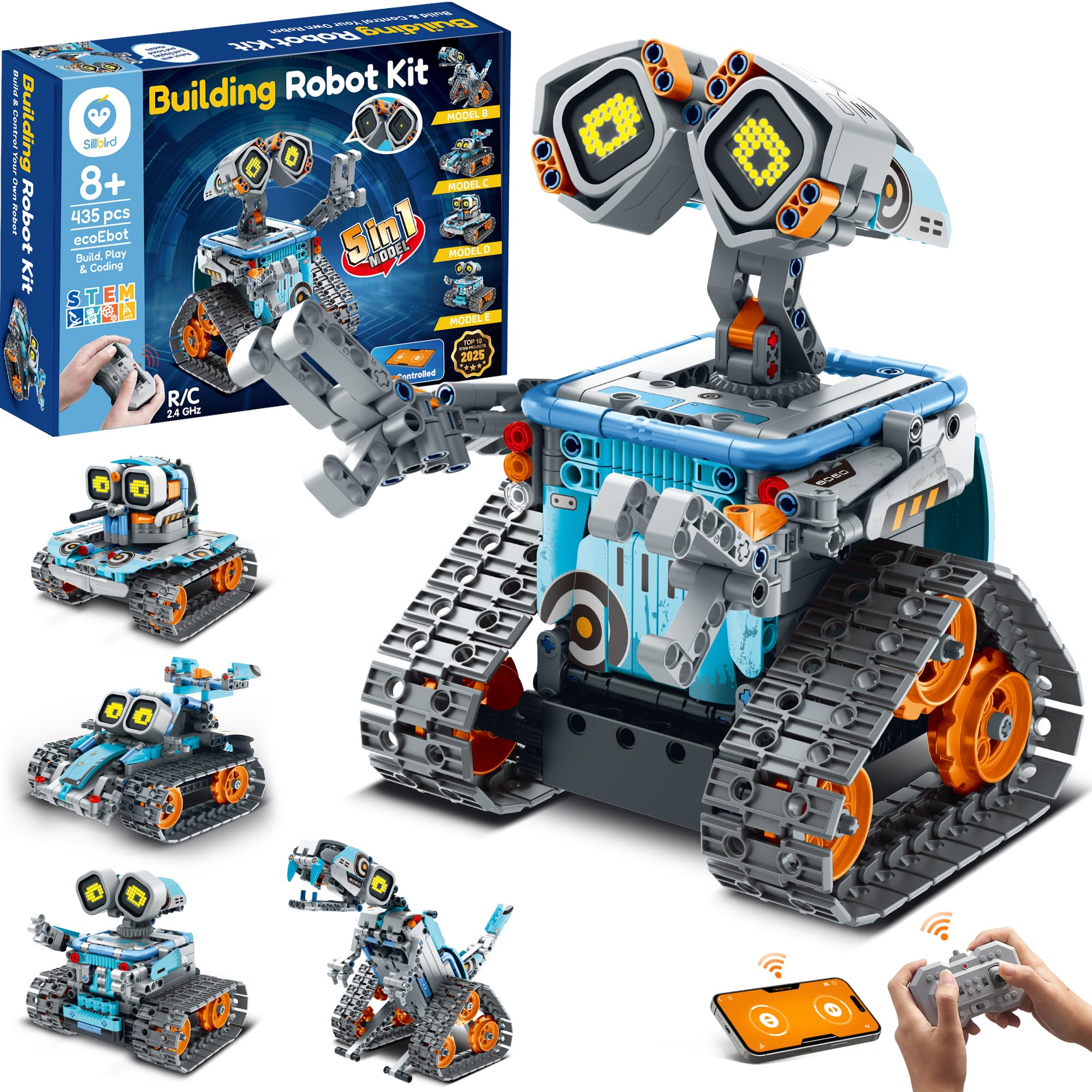 Photo 1 of Sillbird Robot Building Kit with Remote Control STEM Gifts for Kids Age 8-12, Coding Robotics Technic Toy Set for Boys' Birthday, Buildable 5-in-1 Models with 435 Pieces