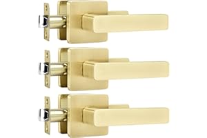 Leydebong 3 Pack Premium Gold Closet Door Handles Passage Function Heavy Duty Lever Door Handle, Nonlocking Door Handles for Left or Right Handing, Interior Door Handle