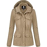 Pursky Women's Cotton Anorak Lightweight Military Jacket Warm Utility Casual Coat With Removable Hood