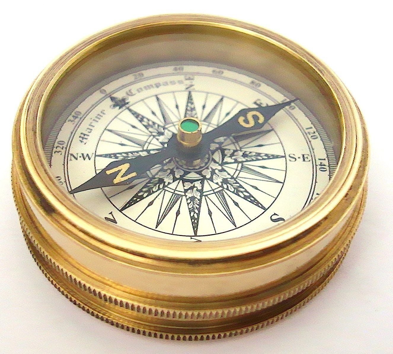 Antiquecollectionロバートフロスト真鍮詩compass Pocketコンパスwレザーケース B07c93hnpb 方位磁石温度計 新作グッ