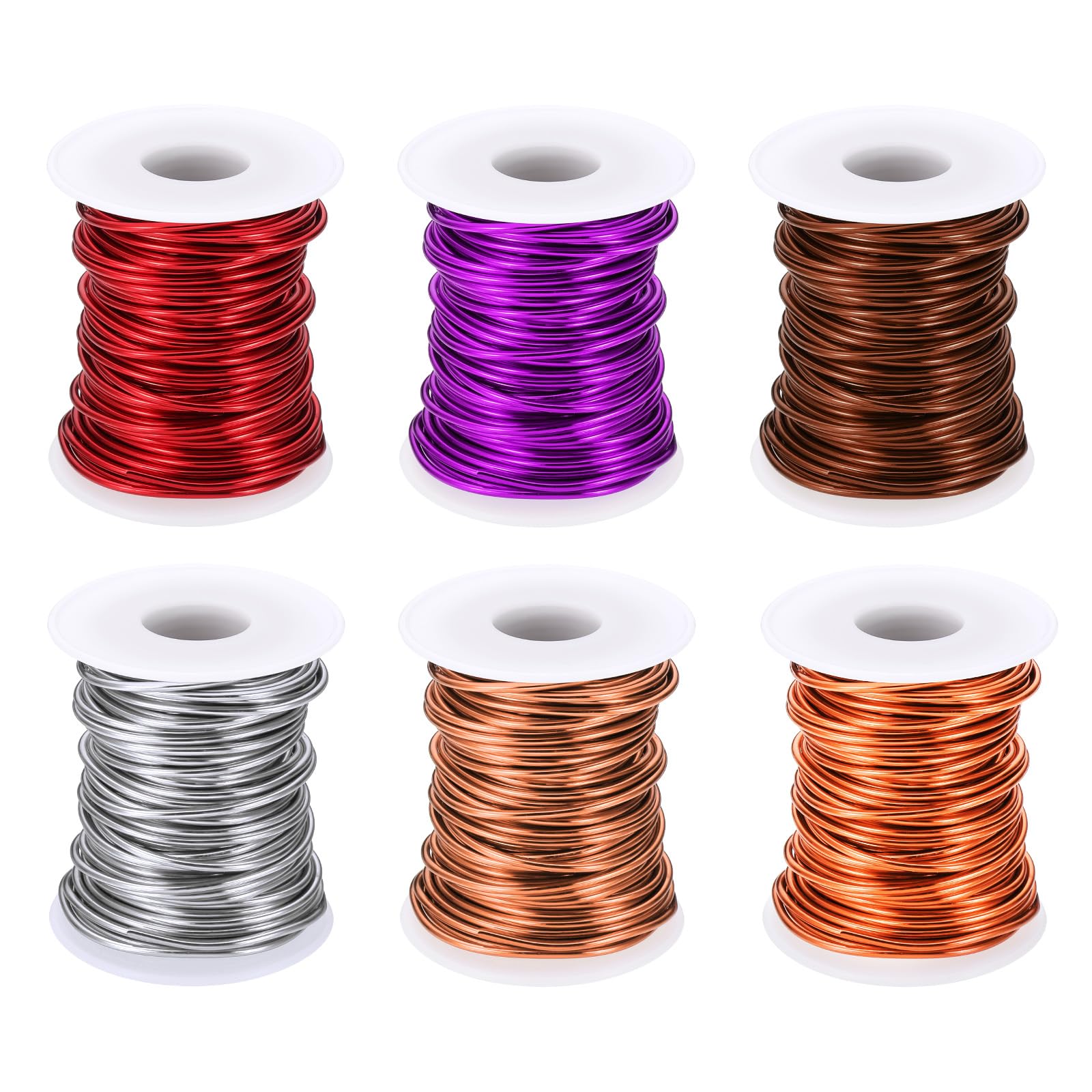PATIKIL 12 Gauge 2 mm Aluminum Craft Wire, 49.2 Ft Metal Wire 6 Roll Armature Bendable Wire for Jewelry Making Metal Wrap DIY, Purple/Silver/Rose Gold/Red/Bronze/Orange Red