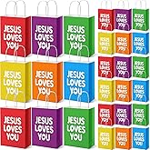 Kolldenn 30 Pcs Easter Christian Gift Bags Bulk Jesus Loves You with Handle Religious Baptism Paper Bags for Women Bible Verse Party Favors for Jesus Birthday Sunday School