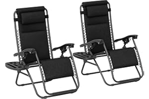 Outsunny Zero Gravity Chairs Set of 2, Reclining Folding Zero Gravity Lounge Chair, Outdoor Lounge Chairs with Cushion, Headrest, and Cup Phone Holder Tray for Patio, Beach, Black