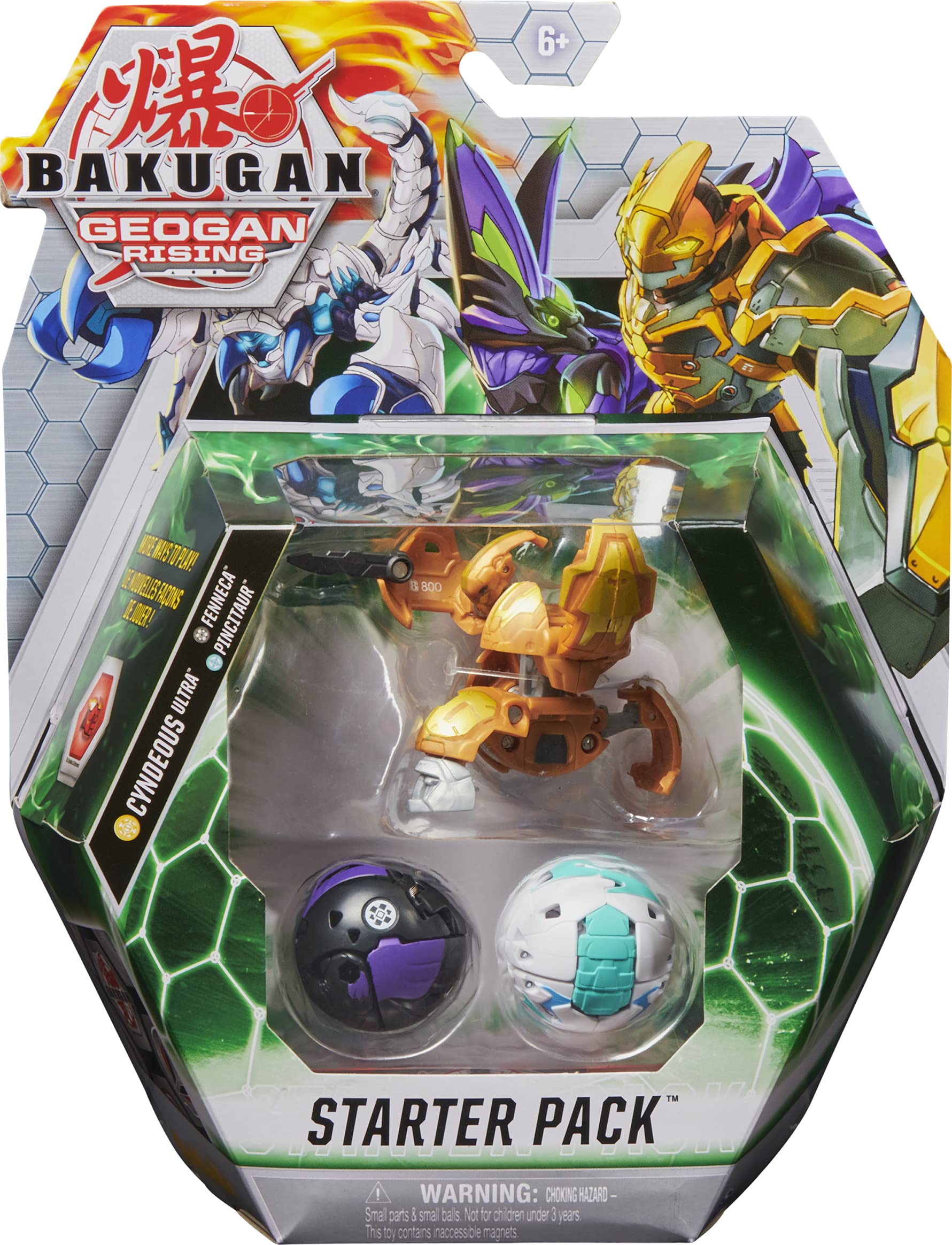 BAKUGAN Geogan Rising CYNDEOUS GOLD Starter Pack 3 Pack Collectible Figures, Black