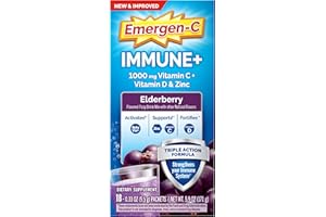 Emergen-C Immune+ Triple Action Immune Support Powder, BetaVia (R), 1000mg Vitamin C, B Vitamins, Vitamin D and Antioxidants, Elderberry, Back to School Essentials – 18 Count
