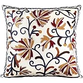Kokaaee Embroidered Throw Pillow Cover - 20x20 Decorative Pillow Cover with Zipper Aesthetic Cute Design Boho Spring Summer Throw Pillowcase for Living Room Couch Sofa Bed, Fall Flower