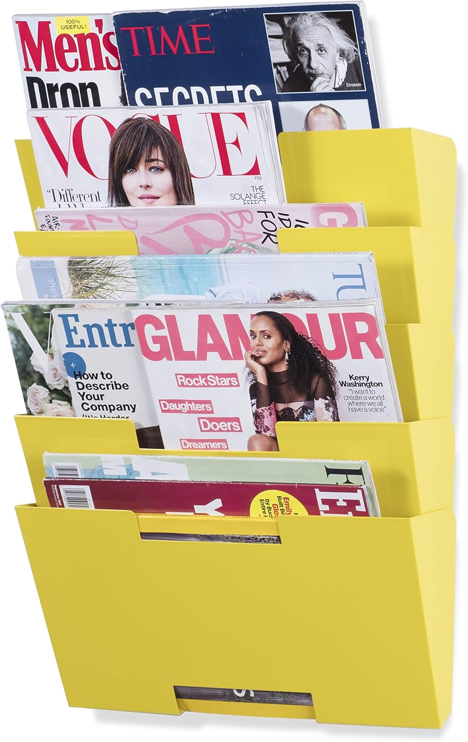Wallniture Lisbon Metal Wall File Holder Organizer, 5-Tier Yellow Office Decor and Magazine Holder, File Folders Letter Size : Office Products