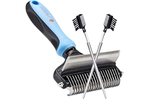 QUALIALL Premium Deshedder Brush for Dogs, Safe and Fast, Pro 2 in 1 Shedding Tools with Sharp Deshedding Undercoat Rake and End Rounded Dematting Comb, Great for Large Long Hair Pets (1+2pcs)