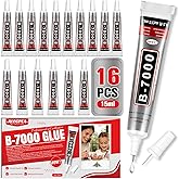 ALECPEA B7000 Bedazzling Glue, 16 Pack 15ml Clear Rhinestone Adhesive for Crafts, Jewelry Making, Nail Art, Fabric, Shoes, Clogs and Graduation Cap Decor