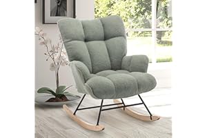 SAETSFEG Rocking Chair Nursery Teddy Upholstered Glider Rocker Chair Padded Seat with High Backrest Armchair Comfy Nursing Ch