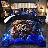 llyxsesty Lion Blue Comforter Set Twin,Lion Bedding Set Boys,Animal Print Comforter Bedroom Decor for Home,Vintage Floral Quilt,Blue Flower Bedding Adult,Tiger Quilt Bed Decor Teen