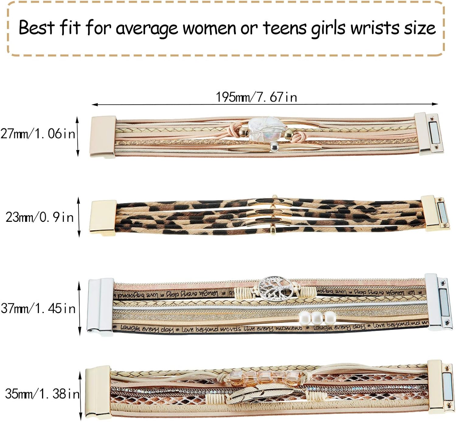 Hicarer 4 Pieces Feather Wrap Bracelet Leopard Bracelets Boho Leather Cuff Bracelets (Classic Style): Jewelry