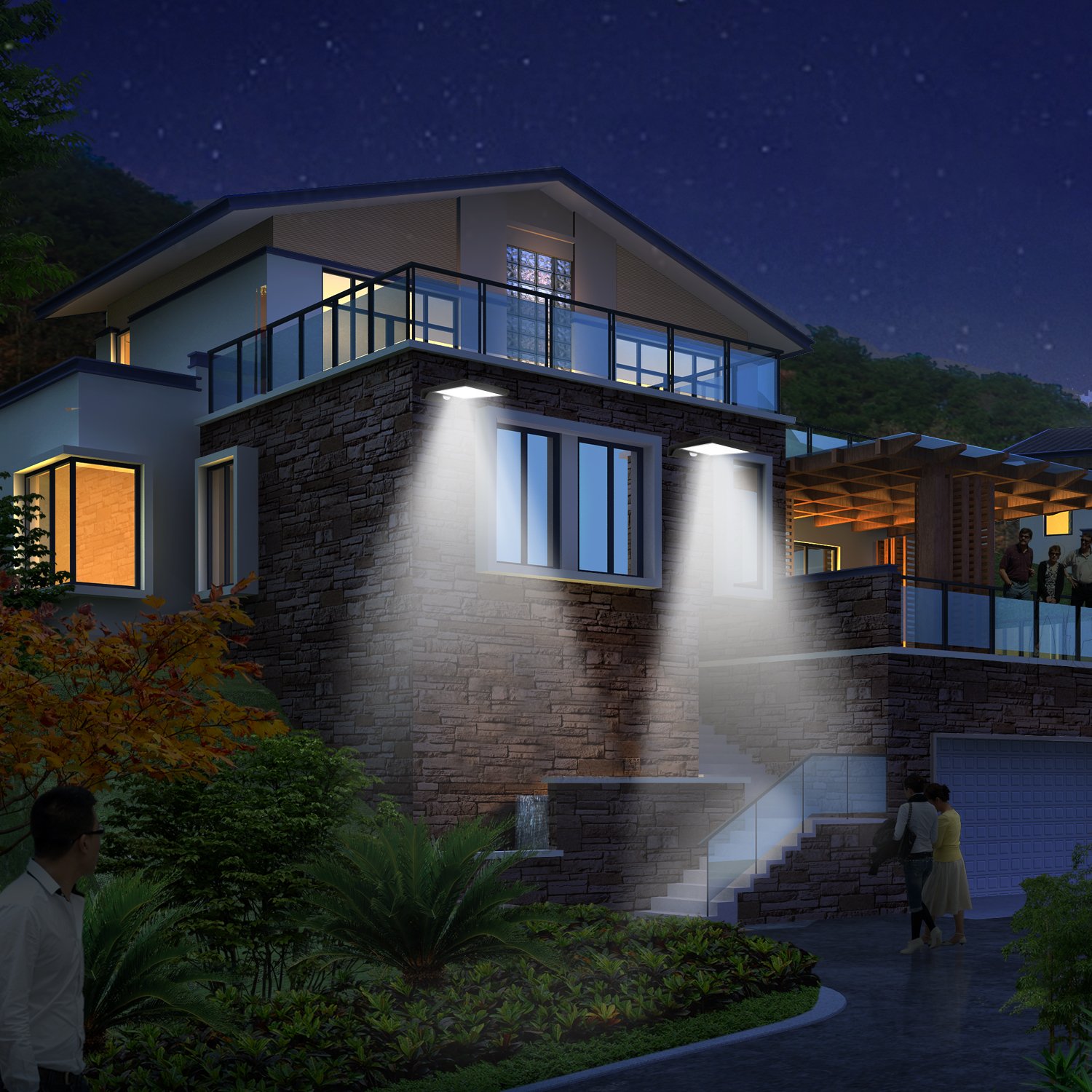 CREATIVE DESIGN Solar Lights Outdoor, 36 LED Gutter Solar Lights with Mounting Pole Motion Lights for Patio Barn Garage, Pack of 2