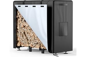 Brightown Firewood Rack Outdoor with Cover, 4FT Indoor Wood Rack for Firewood, Waterproof Fire Wood Holder Outside, Adjustable Heavy Duty Logs Stand Stacker Holder for Fireplace Patio Deck, Black