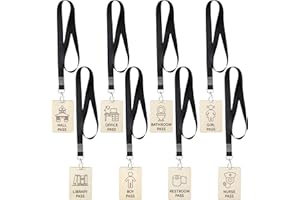 BeYumi Wooden Hall Lanyards Passes – 8 Sets Wooden Hall Lanyards Passes Set Unbreakable Classroom Passes for Bathroom Restroom Library Office Hall Black Lanyards Passes for Nurse Boy Girl Teacher