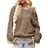 Saodimallsu Womens Oversized Sweater Casual Cable Knit Color Block Crewneck Pullover 2025 Fall Winter Chunky Trendy Sweaters