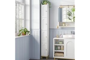 Hzuaneri 4-Tier Narrow Tall Storage Cabinet, Slim Bathroom Storage Cabinet with 4 Adjustable Feet and Shelves, Bathroom Organization for Small Space, Kitchen, Living Room, Laundry Room White BC42213G