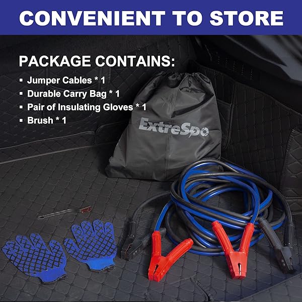 EXTRESPO HEAVY DUTY JUMPER CABLES, 0 GAUGE 25 FEET 1000AMP BOOSTER CABLES, UL LISTED CABLES FOR 12V & 24V CARS, SUVS AND TRUCKS, JUMPER CABLES KIT WITH CARRY BAG, GLOVES, BRUSHES (0 GAUGE 25 FEET)…