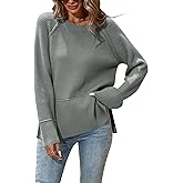 Cakulo Womens Oversized Sweaters Split 2025 Fall Knit Long Sleeve Crew Neck Ribbed Pullover Loose Cozy Soft Sweater