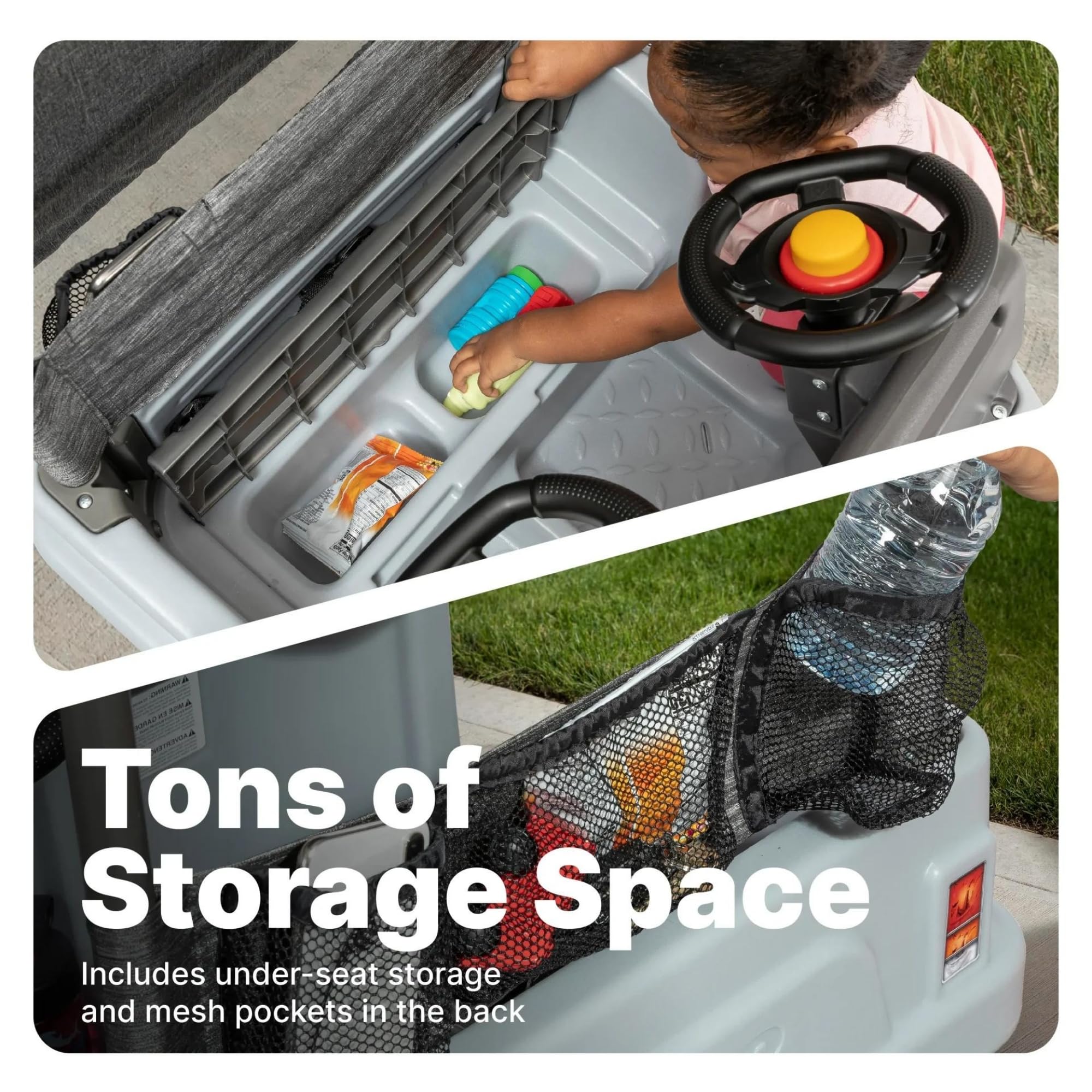 Step2 Side-by-Side Push Around SUV, Kids Push Car, 2 Seats, Stroller Substitute, Includes Seat Belts & Horns, Made of Durable Plastic, Max Weight 100 lbs., for Toddlers 1.5-5 Years Old, Gray