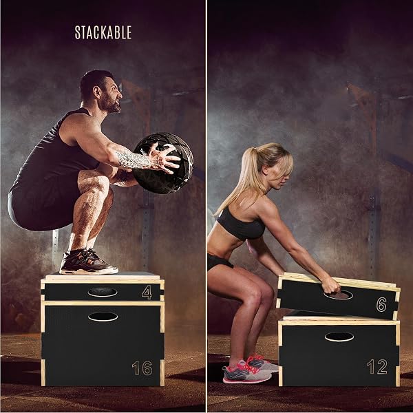 YES4ALL 3 IN 1 WOODEN PLYO BOX, PLYOMETRIC BOX PLATFORM FOR JUMP TRAINING, JUMP BOXES FOR HOME GYM EXERCISE AND OUTDOOR WORKOUT, 6 INCHES
