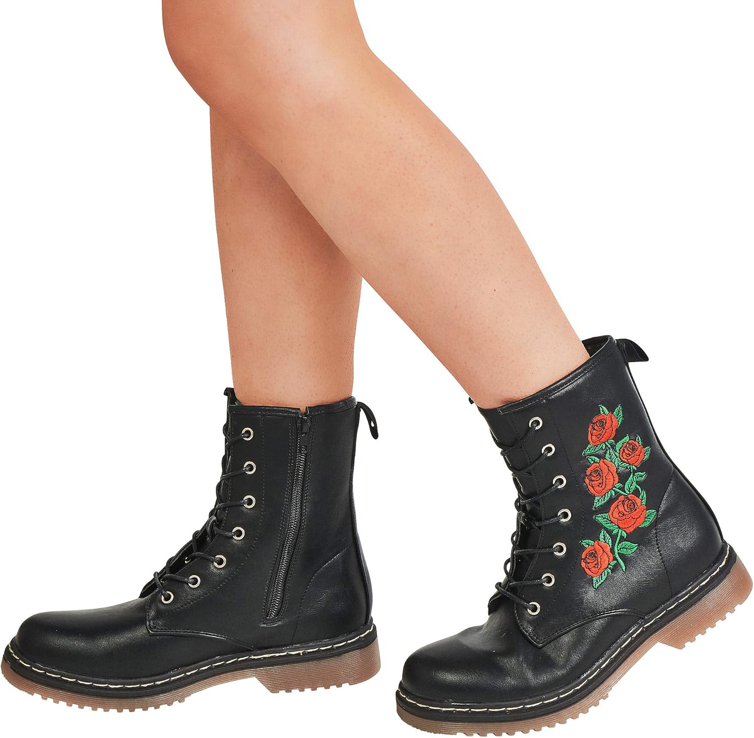 black combat boots with roses