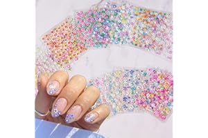 CUBLIVE 30 Sheets Flower Nail Stickers Colorful 3D Self Adhesive Cute Daisy Floral Nail Decals Heart Nail Art Charms for DIY Design (ST-F)