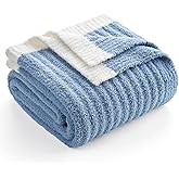 Snuggle Sac Ribbed Blue Throw Blanket for Couch, Microfiber Knit Stripe Throws, Soft Fuzzy Blankets for Couch, Sofa, Travel, Blue, 50x60 inches
