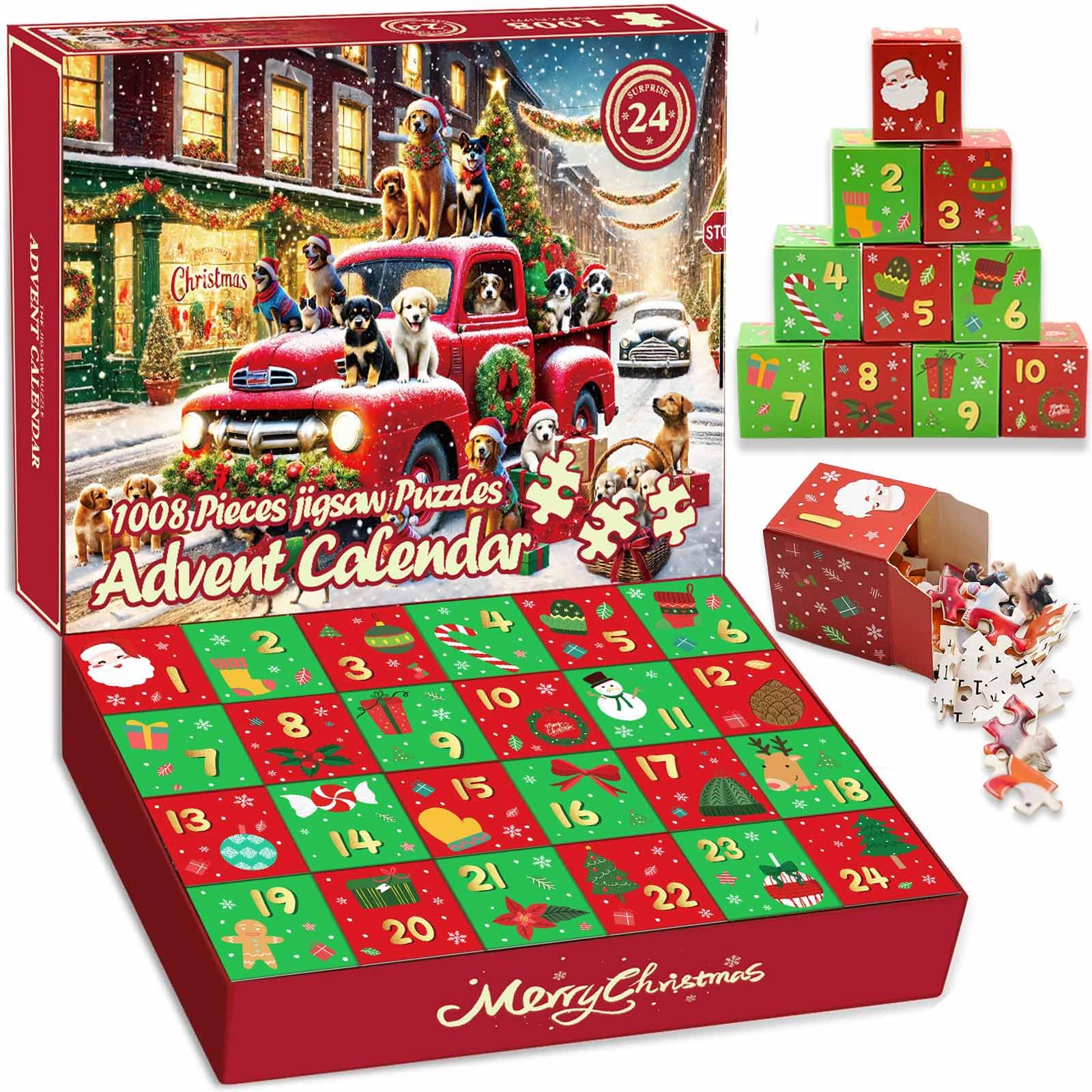 Photo 1 of Advent Calendar 2024 Christmas Jigsaw Puzzles - Christmas Dogs 1008 Pieces Christmas Puzzles for Kids and Adults, 24 Boxes Advent Calendars Countdown to Christmas Puzzle Gift
