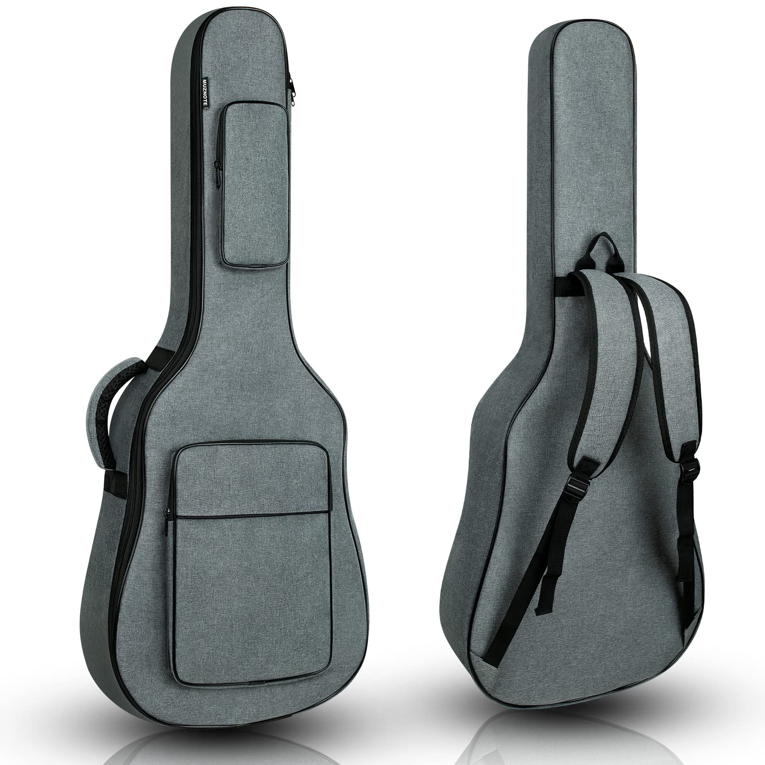 Photo 1 of MUZNOTE Acoustic Guitar Case, Gig Bag for 39 40 41Inch Acoustic Guitar Bag 12mm Thick Padding Waterproof Soft Guitar Case with Neck Strap Back, Back Hanger Loop, Grey
