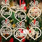Bememo 30 Pcs Christmas Ornaments Bulk Wooden Christmas Tree Decorations Hanging Faith Hope Rustic Religious Christian Hollow Ornaments for Gifts Xmas Party Decorations Craft