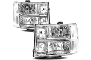APSVE Headlights Assembly for 2007-2013 GMC Sierra 1500, 07-14 Sierra 2500HD 3500HD Replacement Headlamp, Chrome Housing Clear Side