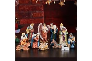 TOETOL Nativity Sets for Christmas Indoor 5.9 Inch Tall Set of 13 Pieces Nativity Scene Tabletop Resin Decorations Home Holiday Decor Religious Collectibles Gifts for All