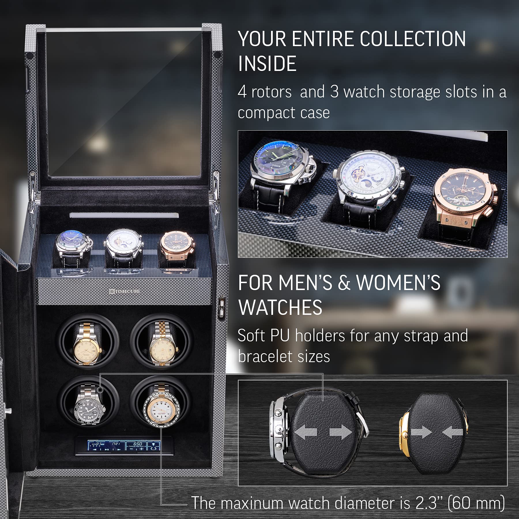 TIMECUBE Watch Winder for 4 Watches with 15 Winding Programs and 3 Watch Storage Slots